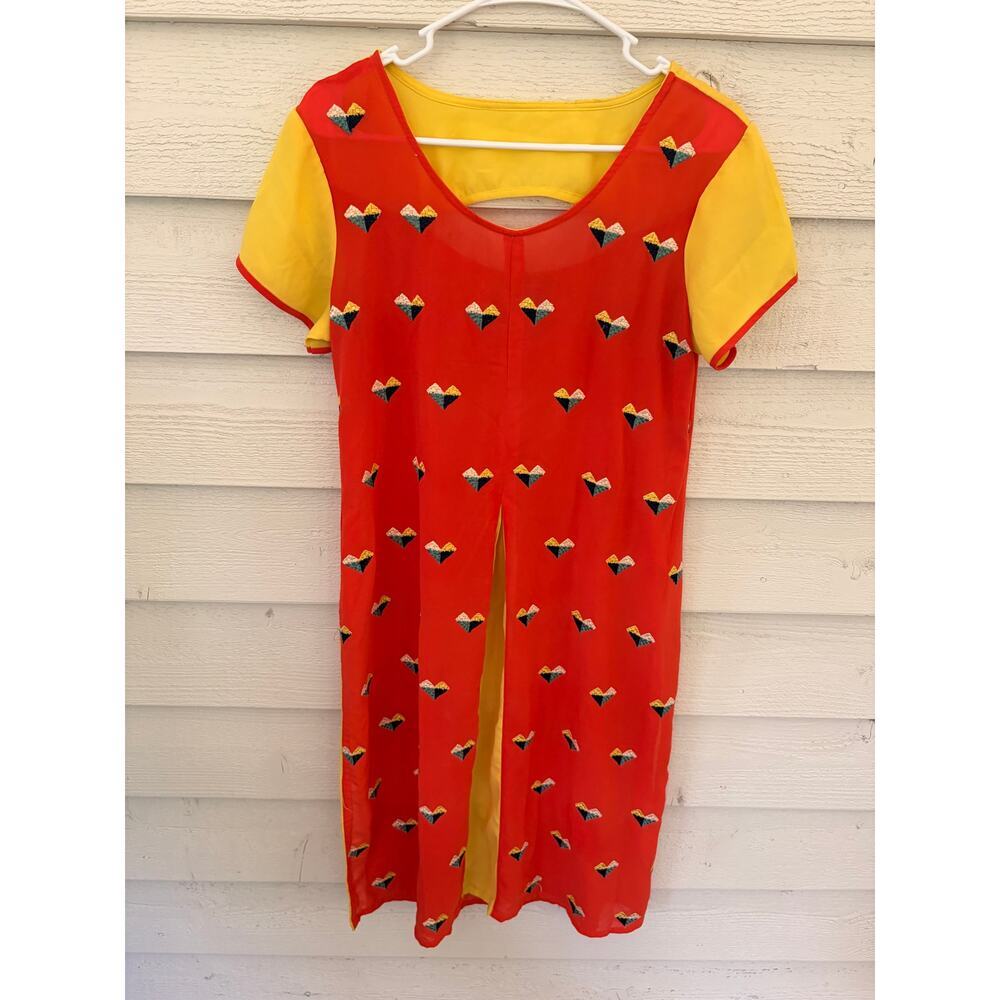 Paislei Red Yellow Embroidered Heart Tunic Dress Size L - Picture 2 of 8
